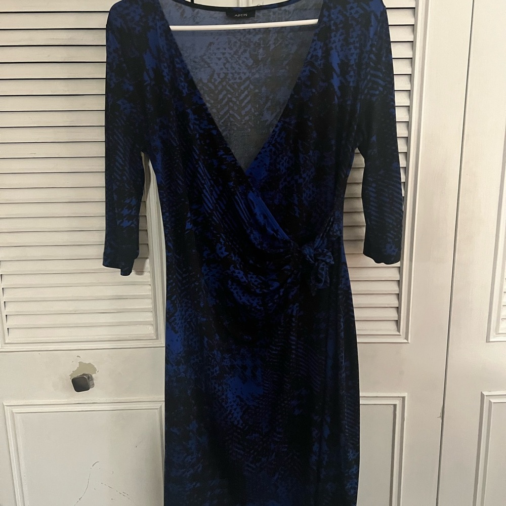 Apt. 9 Blue Sheath Wrap Dress V-Neck 3/4 Sleeve